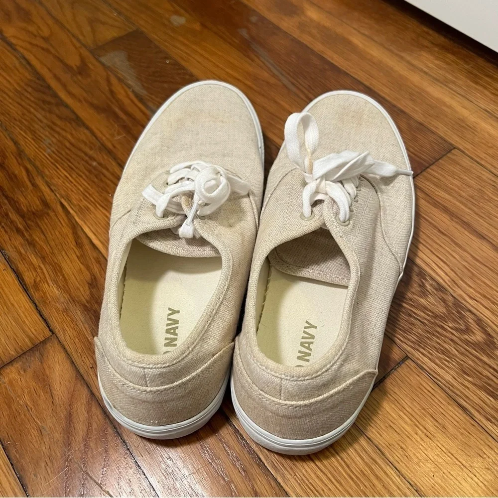 Old Navy Men's Size 9 Linen Lace-Up Sneakers Natural Beige White Low-Top